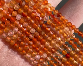 3mm Faceted Round Deep Orange Carnelian Natural Stone Beads - 120 Beads - Tier A - Dainty - 15" - Full Strand