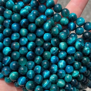 8mm Light Blue Tigers Eye Beads - Stone Bead - Full Strand - 15&quot;