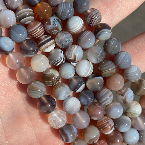 8mm Polished Botswana Agate Beads - Natural Stone - Full Strand - 15"