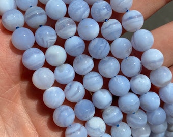 8mm AAA Blue Lace Agate Stone Beads - Natural Stone - Full Strand - 15"