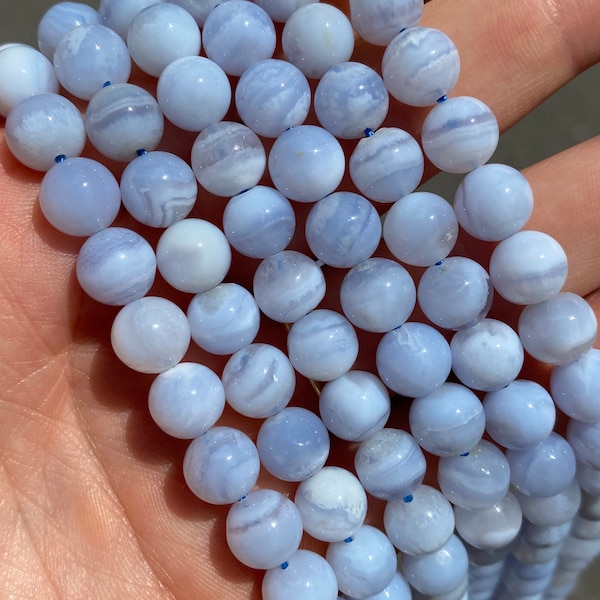8mm AAA Blue Lace Agate Stone Beads - Natural Stone - Full Strand - 15"