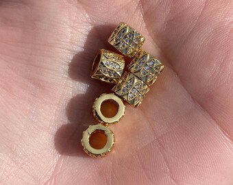 6mm x 8mm Cubic Zirconia CZ Pave Spacer Beads - 1 Piece - 3 Pieces - 6 Pieces - Gold - Spacer Bead