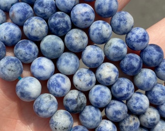 8 mm matte Blue Spot Jaspis Perlen - Naturstein - Full Strand - 15 "- mattiert