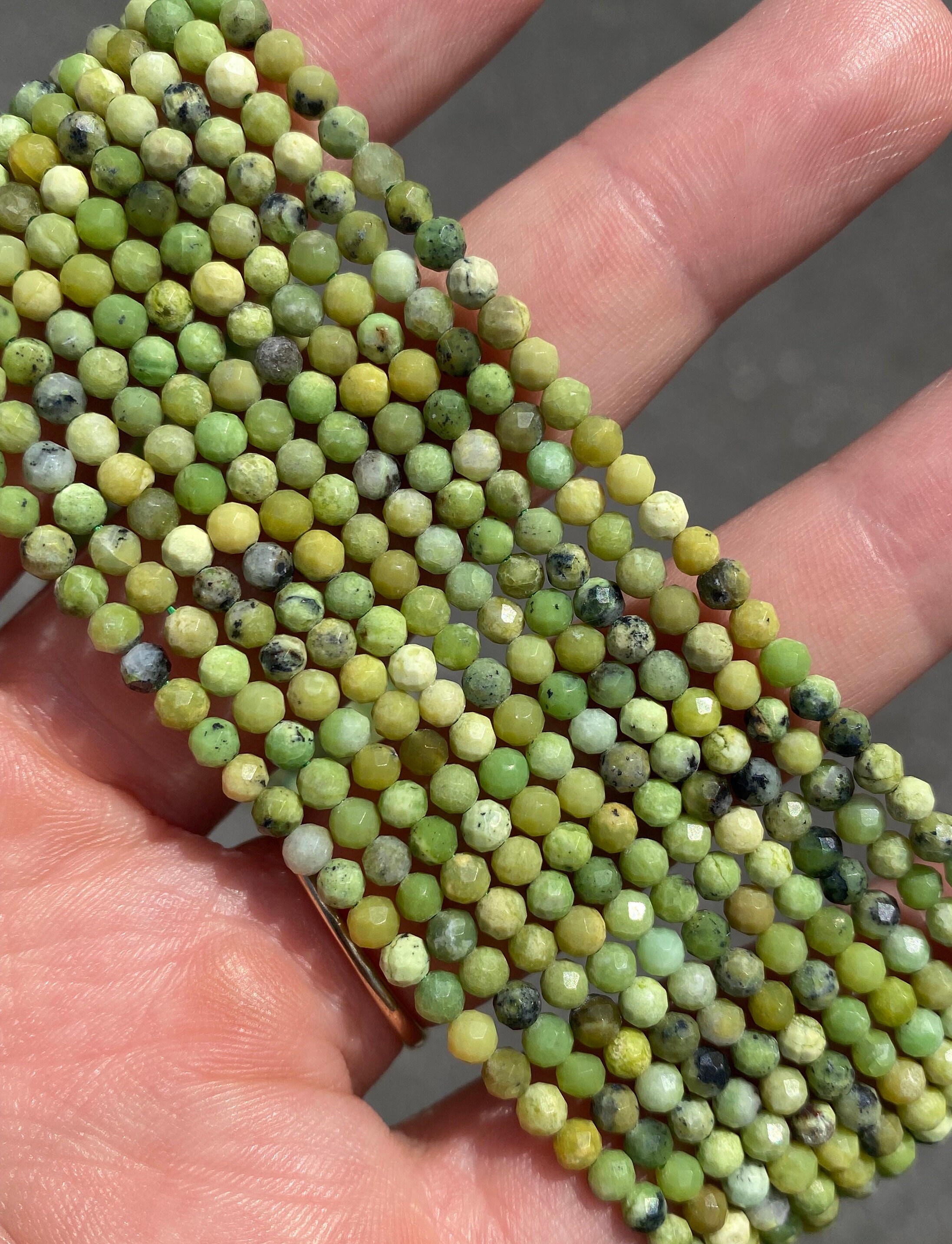 3mm Faceted Green Grass Turquoise Beads - Natural Stone