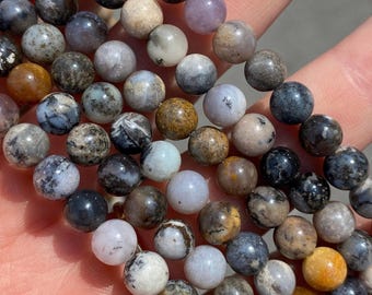 6mm Black Moss Opal Beads - Natural Stone - Full Strand - 15"