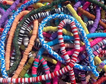 6mm Bulk Vinyl Heishi Beads - Full Strands - 15" - 330 Beads - Random Mix - Clay Beads