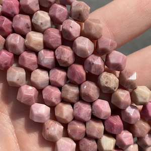 8mm Petrified Rhodonite Natural Stone Beads - Full Strand - 15&quot; - Smooth - Shiny - Star Cut