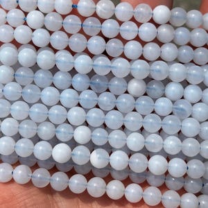 Cuentas de calcedonia azul de 6 mm - Piedra natural - Hilo completo - 38 cm imagen 1