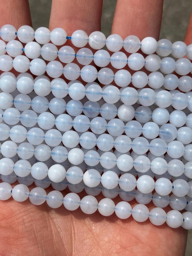 Cuentas de calcedonia azul de 6 mm - Piedra natural - Hilo completo - 38 cm imagen 1
