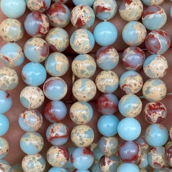 8mm Light Blue Imperial Jasper Beads - Sea Sediment - 15" - Full Strand