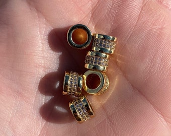 6mm x 8mm Cubic Zirconia CZ Pave Spacer Beads - 1 Piece - 3 Pieces - 6 Pieces - Gold - Spacer Bead