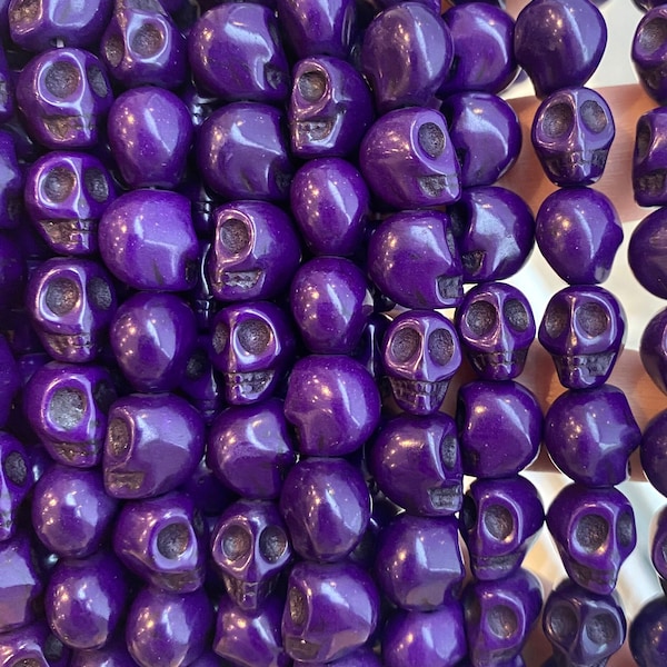 10mm x 12mm Polished Dark Purple Skull Beads - Stone Bead - Full Strand - 15"