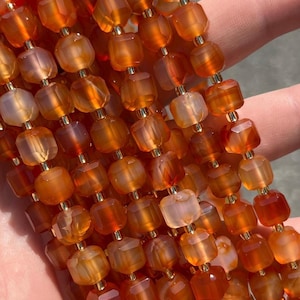 8.5mm Faceted Carnelian Cube Natural Stone Beads - Full Strand - 15&quot;
