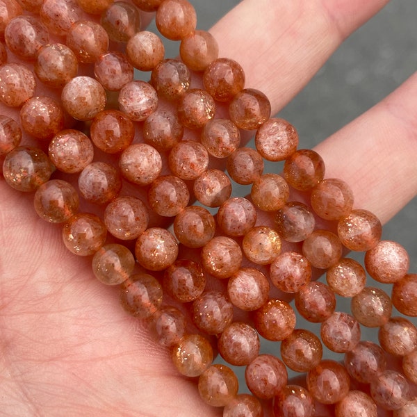 6mm AAA Fiery Sunstone Natural Stone Beads - High Quality - Full Strand - 15" - Glittery / Sparkly - Smooth