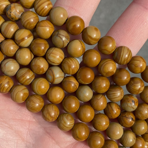 8mm Polished Wood Grain Jasper Beads - Natural Stone - Full Strand - 15"