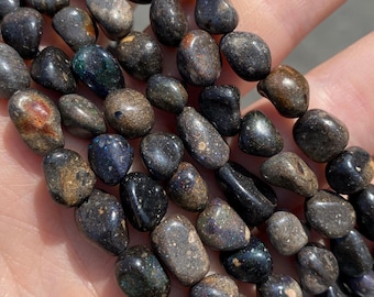Black Australian Opal Irregular Nugget Beads - Natural Stone - 7mm - 8mm - Full Strand - 15&quot;
