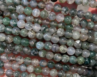6mm Polished Moss Agate Beads - Natural Stone - Full Strand - 15"