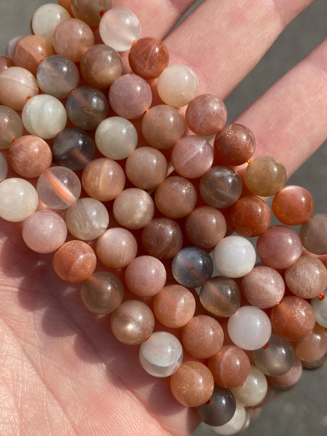 8mm Mixed Grey Peach Milky Moonstone Beads Super Flash