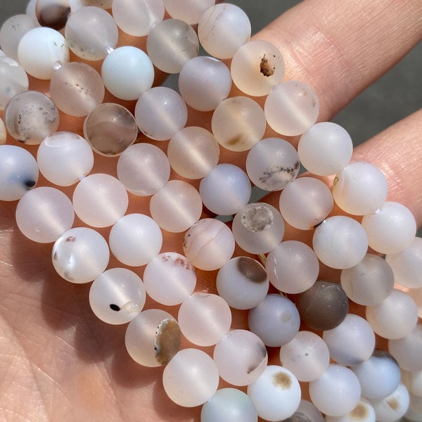 8mm Matte Montana Agate Beads - Natural Stone - Full Strand - 15" - Frosted