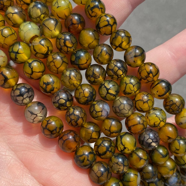 8mm Polished Dragon Vein Agate Beads - Stone Bead - Full Strand - 15"