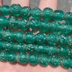10mm Indonesian Green Teal Ancient Style Java Glass Beads - Artisan - Sea Glass - 24"
