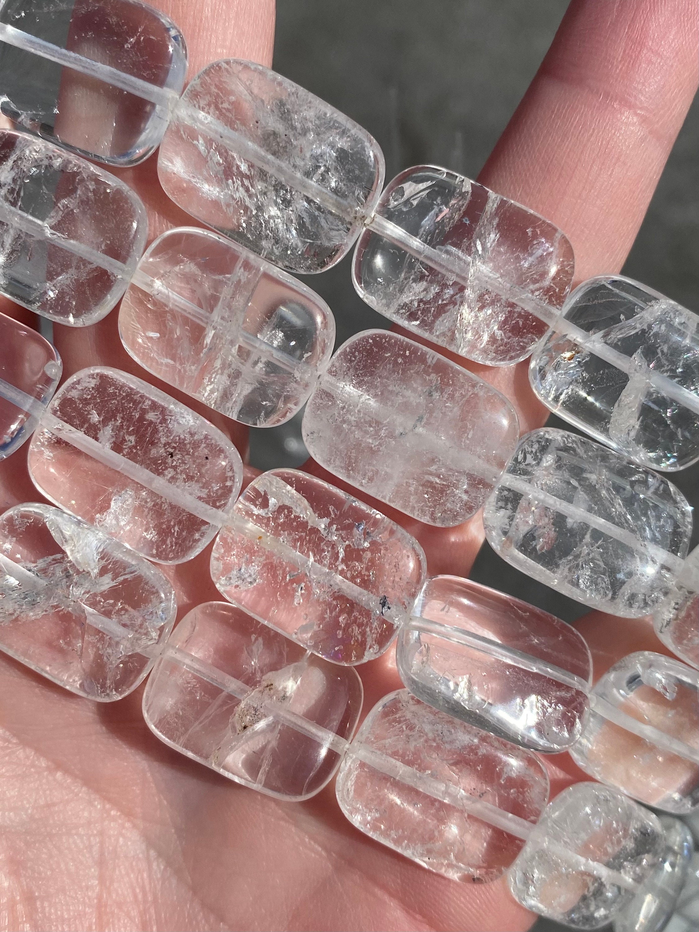 15 mm x 20 mm 研磨クリアクォーツ長方形ビーズ - 天然石 - フル