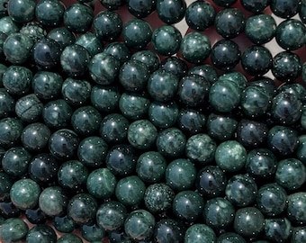 8mm (7.8mm) Rare Mocui Jade Natural Stone Beads - Genuine - High Quality - Full Strand - 15" - Black And Dark Green