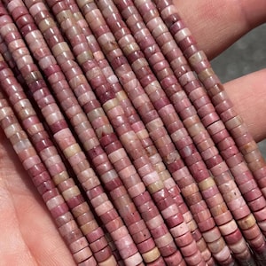 2 mm x 4 mm Skamieniałe koraliki rodonitu Heishi - kamień naturalny - pełny sznur - 15&quot;