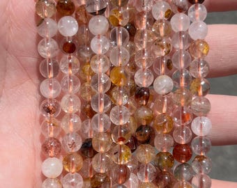 6mm Golden Healer /  Fire Quartz Mix Beads - Natural Stone - Full Strand - 15"