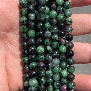 6mm Ruby In Zoisite Natural Stone Beads - Full Strand - 15"