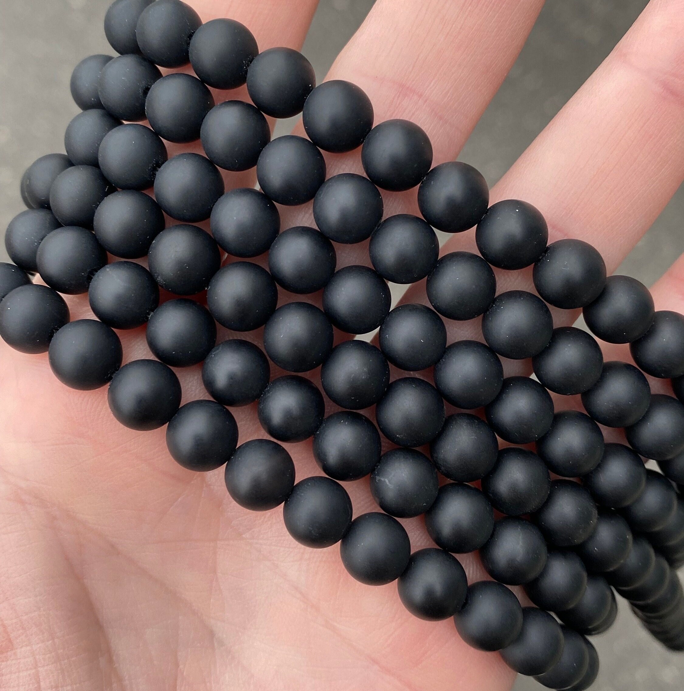 8mm マットブラックオニキス天然石ビーズ - フルストランド - 15インチ