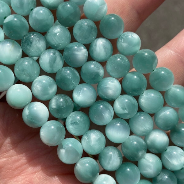 8mm AAA Polished Green Moonstone Natural Stone Beads - High Quality - Full Strand - 15" - Smooth