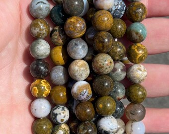 10mm Bubble Ocean Jasper Beads - Natural Stone - Full Strand - 15" - High Quality