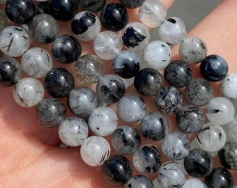 6mm Black Rutile Quartz Beads - Natural Stone - Full Strand - 15" - High Quality
