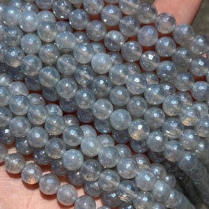 8mm Mystic Grey / Gray Agate Micro Faceted Stone Beads - Full Strand - 15"
