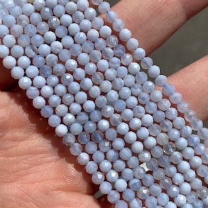 3mm Polished Faceted Round Blue Lace Agate Natural Stone Beads - 120 Beads - Beading Supplies - Dainty - 15&quot; - Full Strand