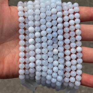 Cuentas de calcedonia azul de 6 mm - Piedra natural - Hilo completo - 38 cm imagen 2