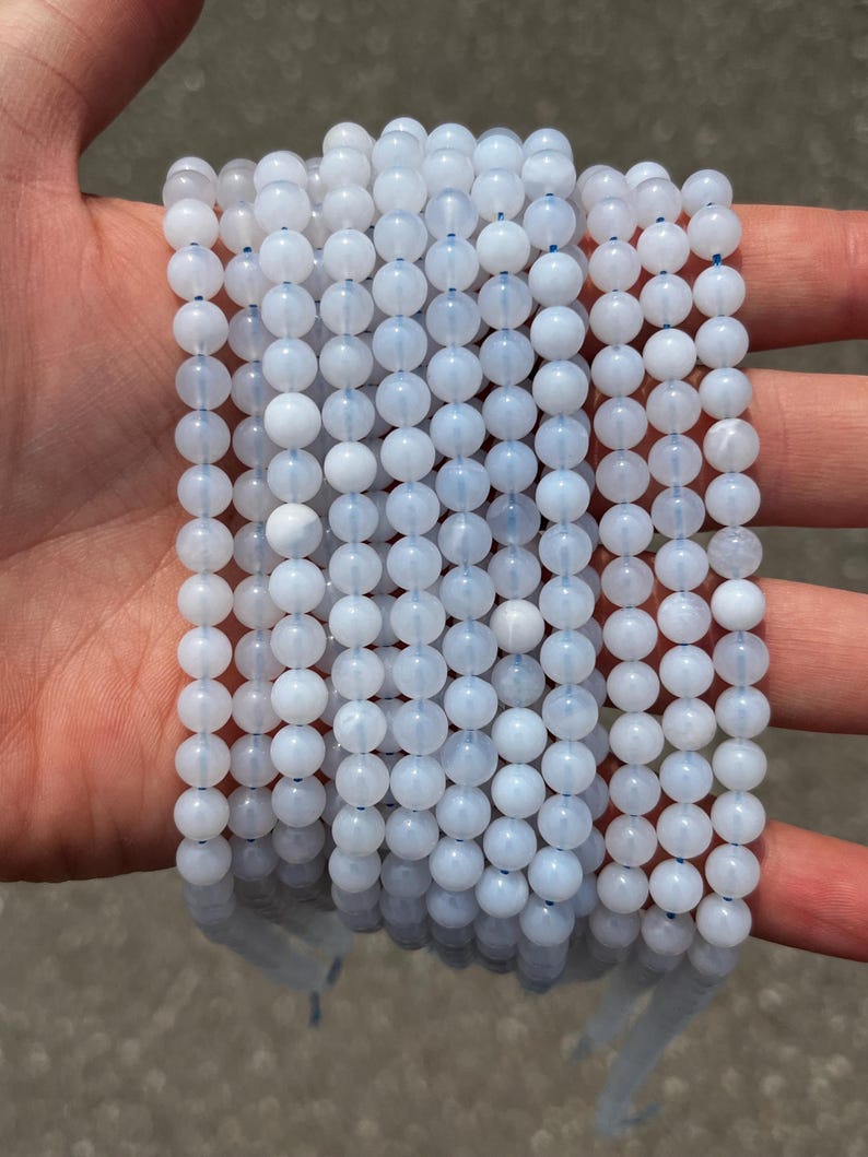 Cuentas de calcedonia azul de 6 mm - Piedra natural - Hilo completo - 38 cm imagen 2