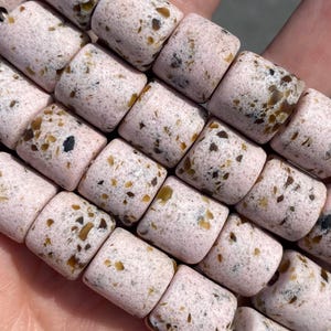 Fair Trade Authentic African Light Pink Barrel Recycled Glass Handmade Beads - 11mm x 13mm - 10" Strand - Krobo