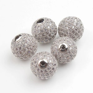 6mm Cubic Zirconia CZ Pave Silver Beads - White Diamond - 1  Piece - 3 Pieces - 6 Pieces - Spacer Beads