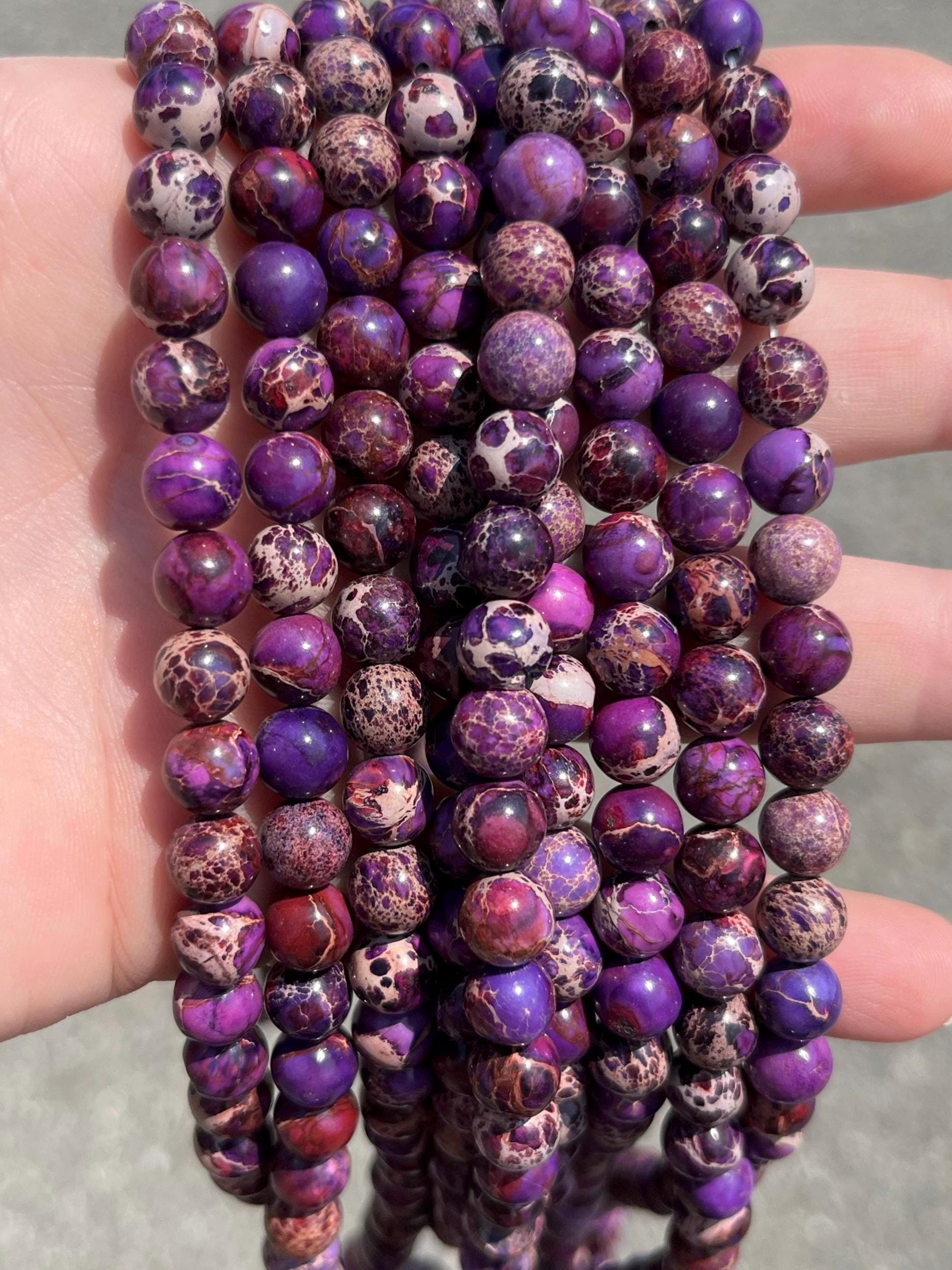 8mm Purple Imperial Jasper Beads - Sea Sediment - Natural Stone