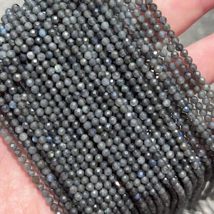 3mm Black labradorite Faceted Round Beads - Natural Stone - 120 Beads - Dainty - 15&quot; - Full Strand