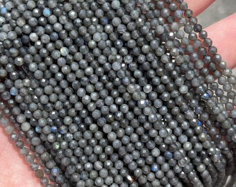 Perles rondes facettées 3 mm en pierre gemme teintée - Jade verte x37cm - Perles & Co
