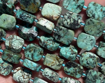11mm x 13mm African Turquoise Irregular Oval Slab Beads - Natural Stone - 15" - Full Strand