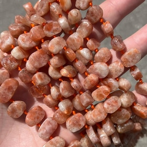 8mm x 14mm Glitter Flash Top Drilled Sunstone Hand Cut Rustic Irregular Oval Gemstone Bead - 15&quot; Strand