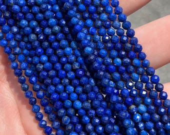 3mm Faceted Lapis Natural Stone Beads - 120 Beads - Dainty - 15&quot; - Full Strand