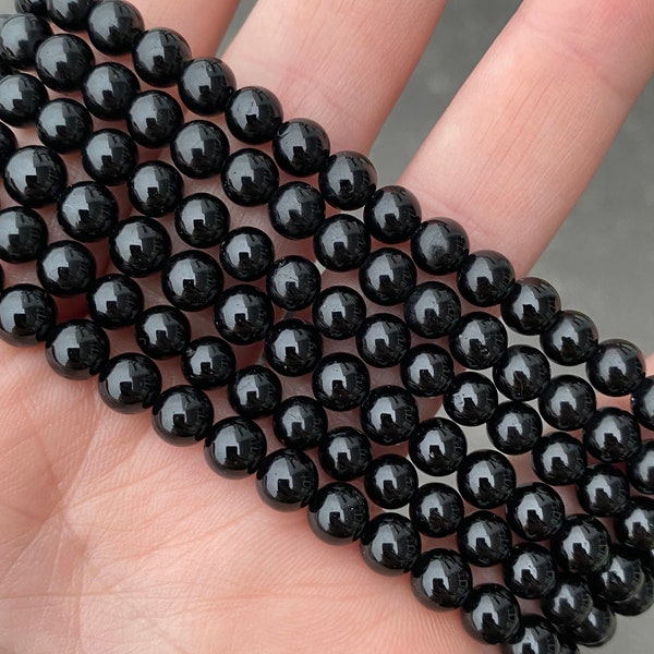 6mm Polished Black Tourmaline Beads - Natural Stone - Full Strand - 15"