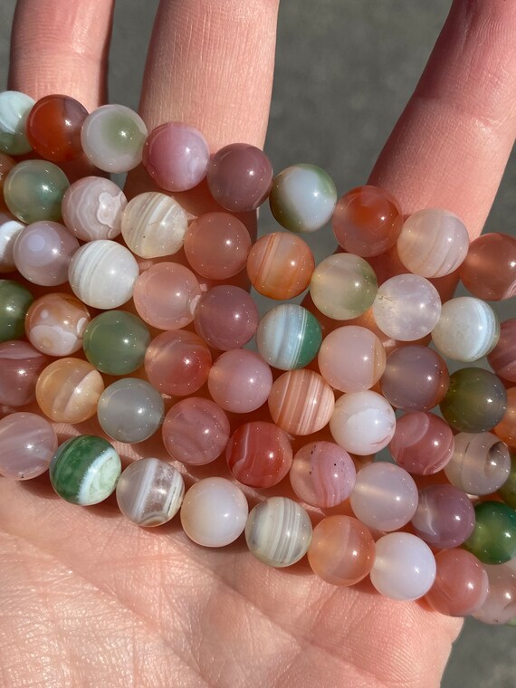 Perles Naturelles Agate Et Quartz Rose 8mm - Perles Rondes En Vrac Pour Bijoux