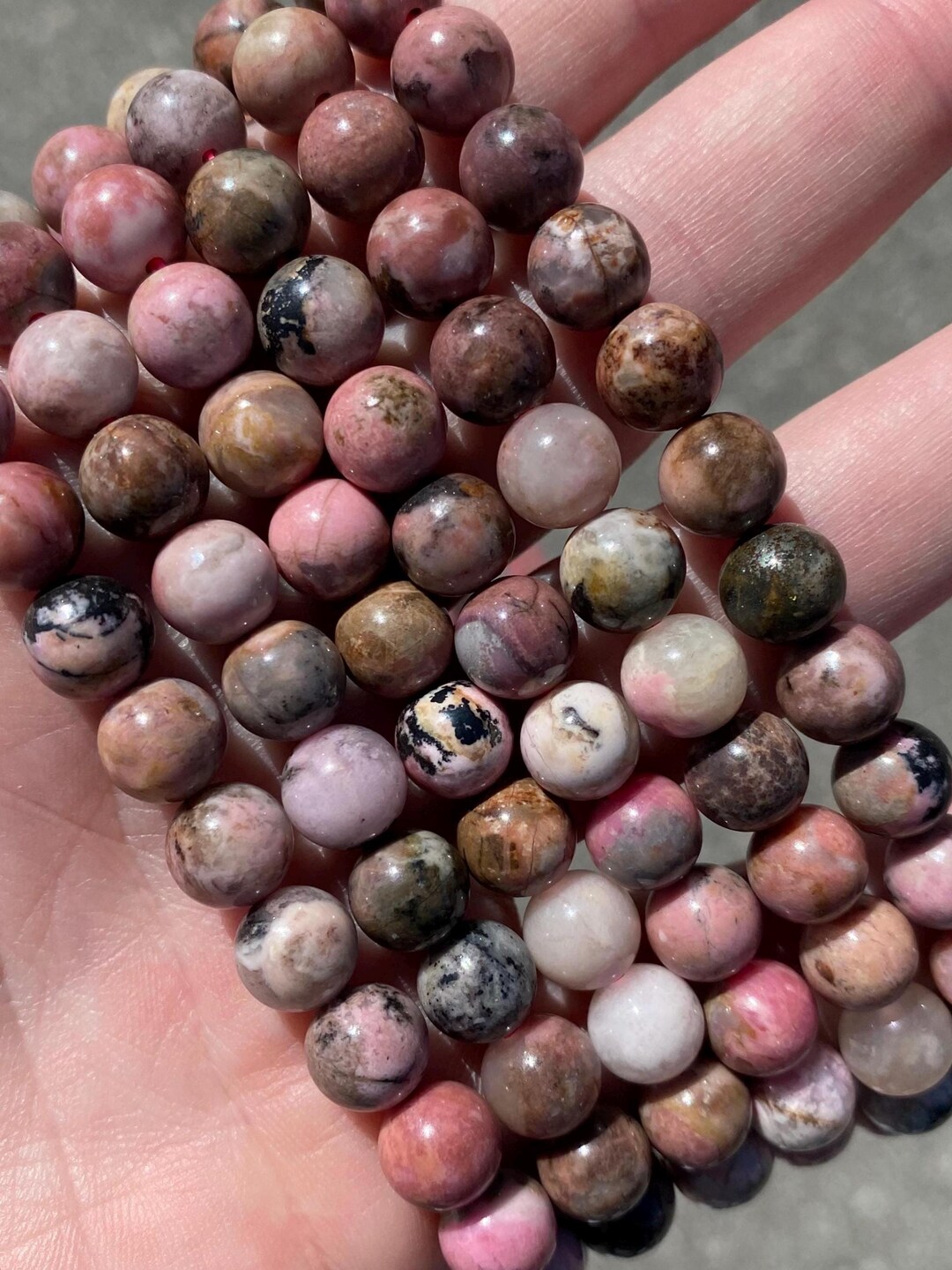 8mm Peruvian Rhodonite Beads - Natural Stone - Full Strand - 15