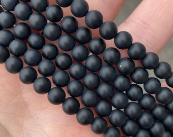 6mm Matte Black Onyx Beads - Natural Stone - Full Strand - 15&quot;